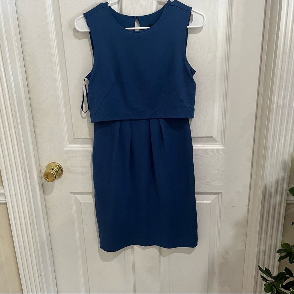 Sleeveless Navy Blue Layered Sheath Dress